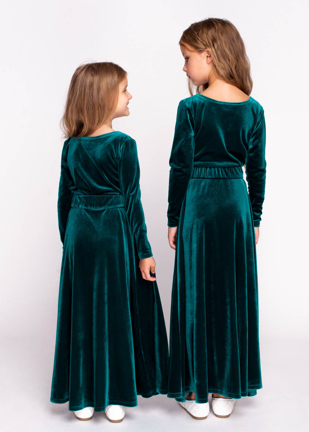 Teal green girl velvet long dress