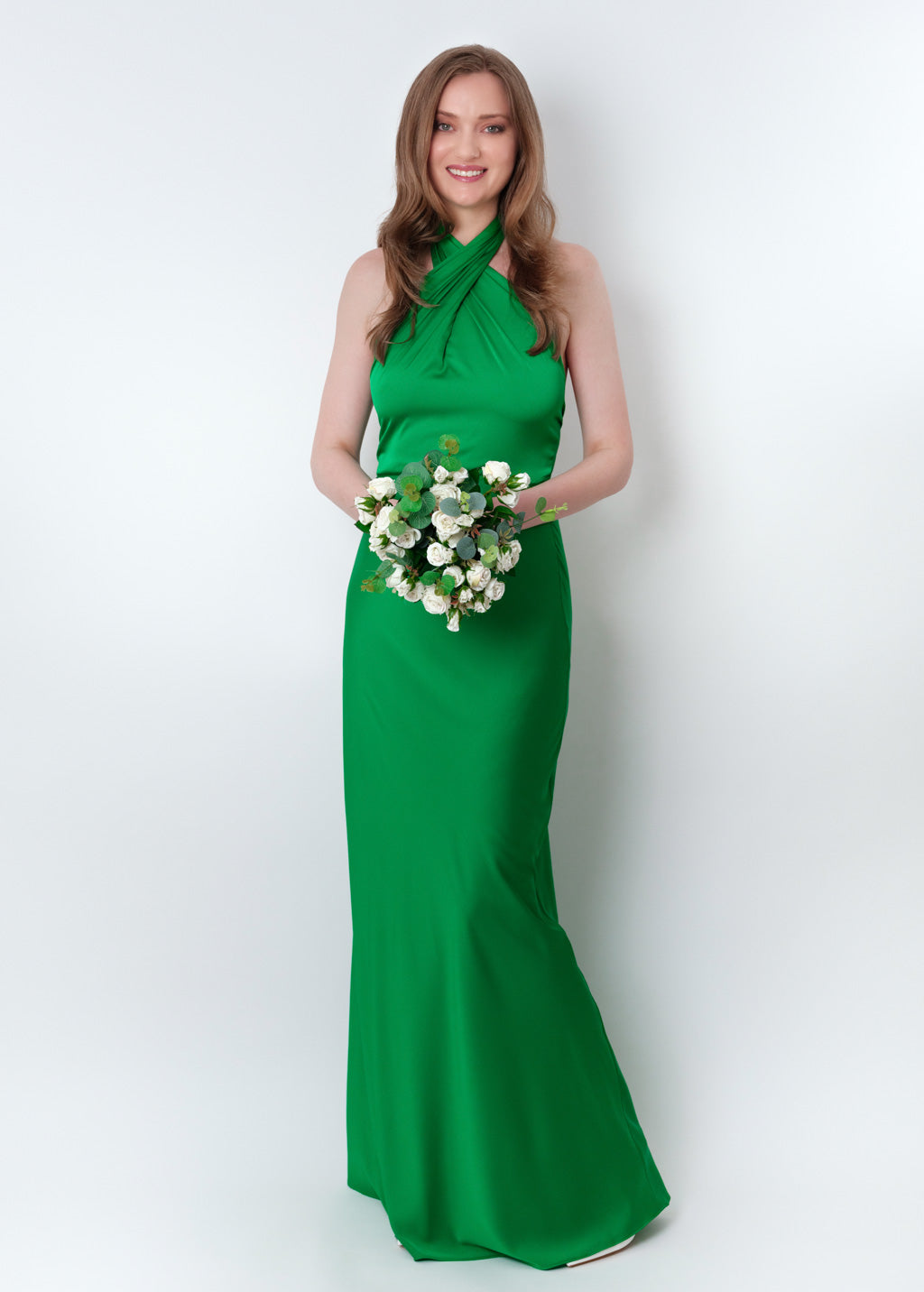 Green silk long halter dress