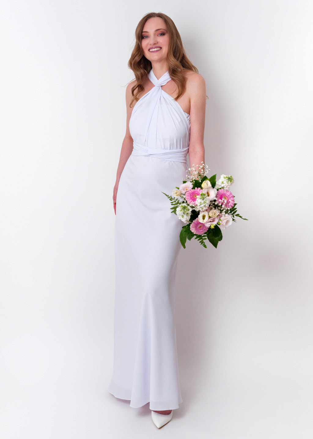 White chiffon infinity long dress