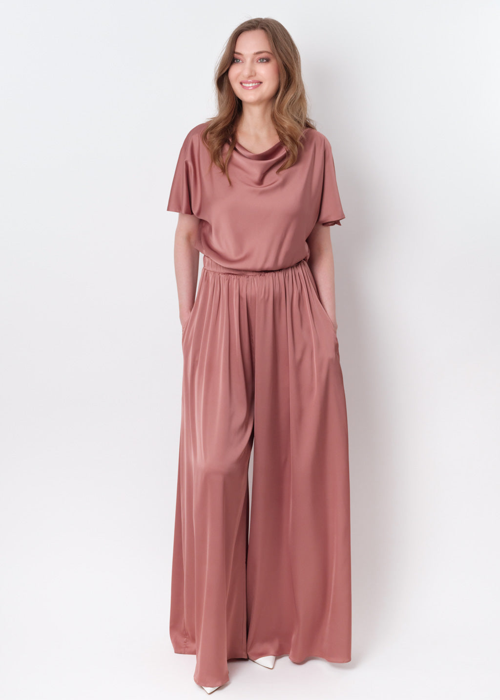 Champagne rose silk jumpsuit