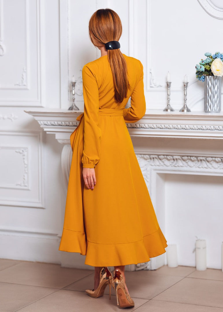 Honey yellow wrap dress