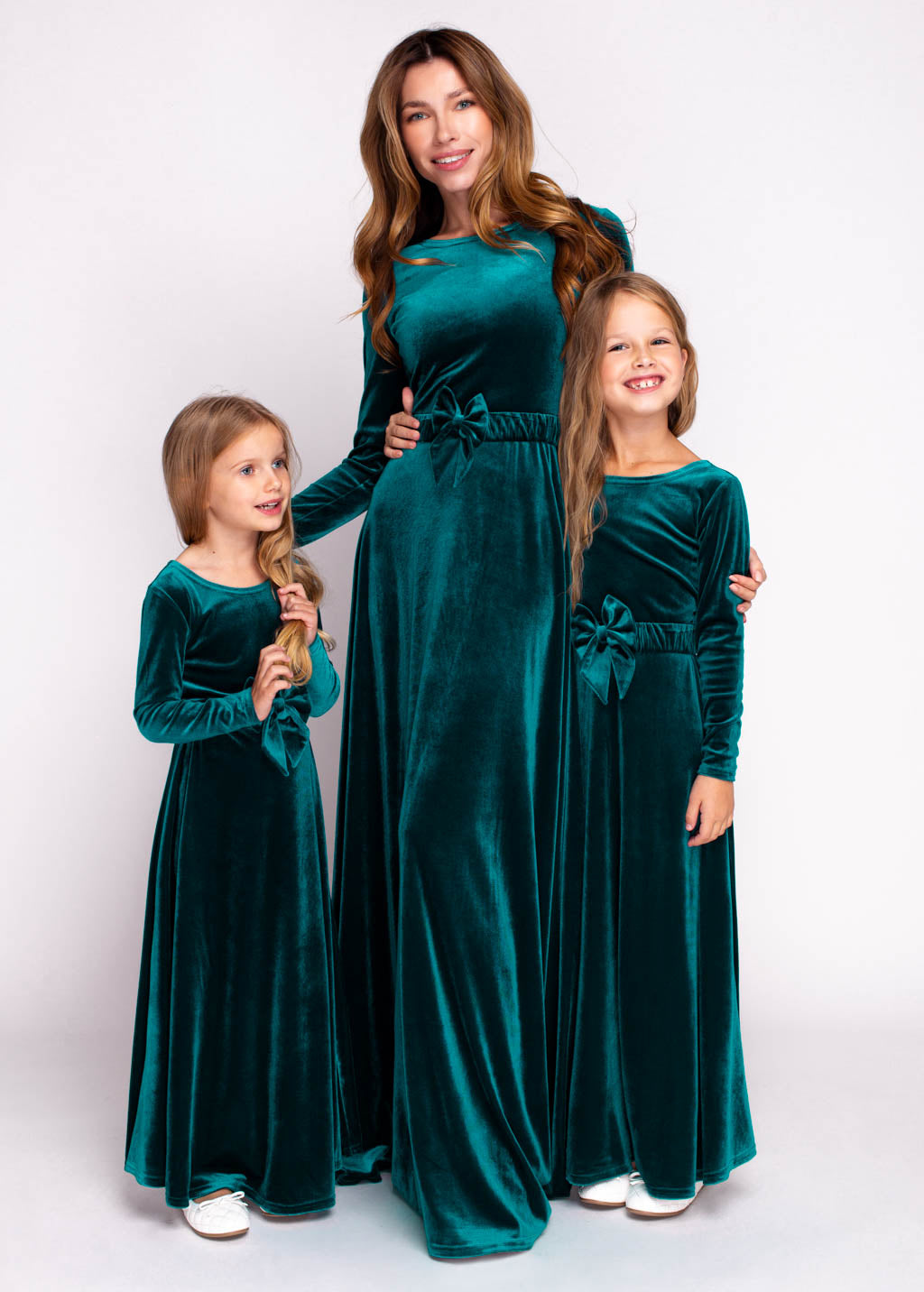 Mommy and me teal green long velvet adult dress