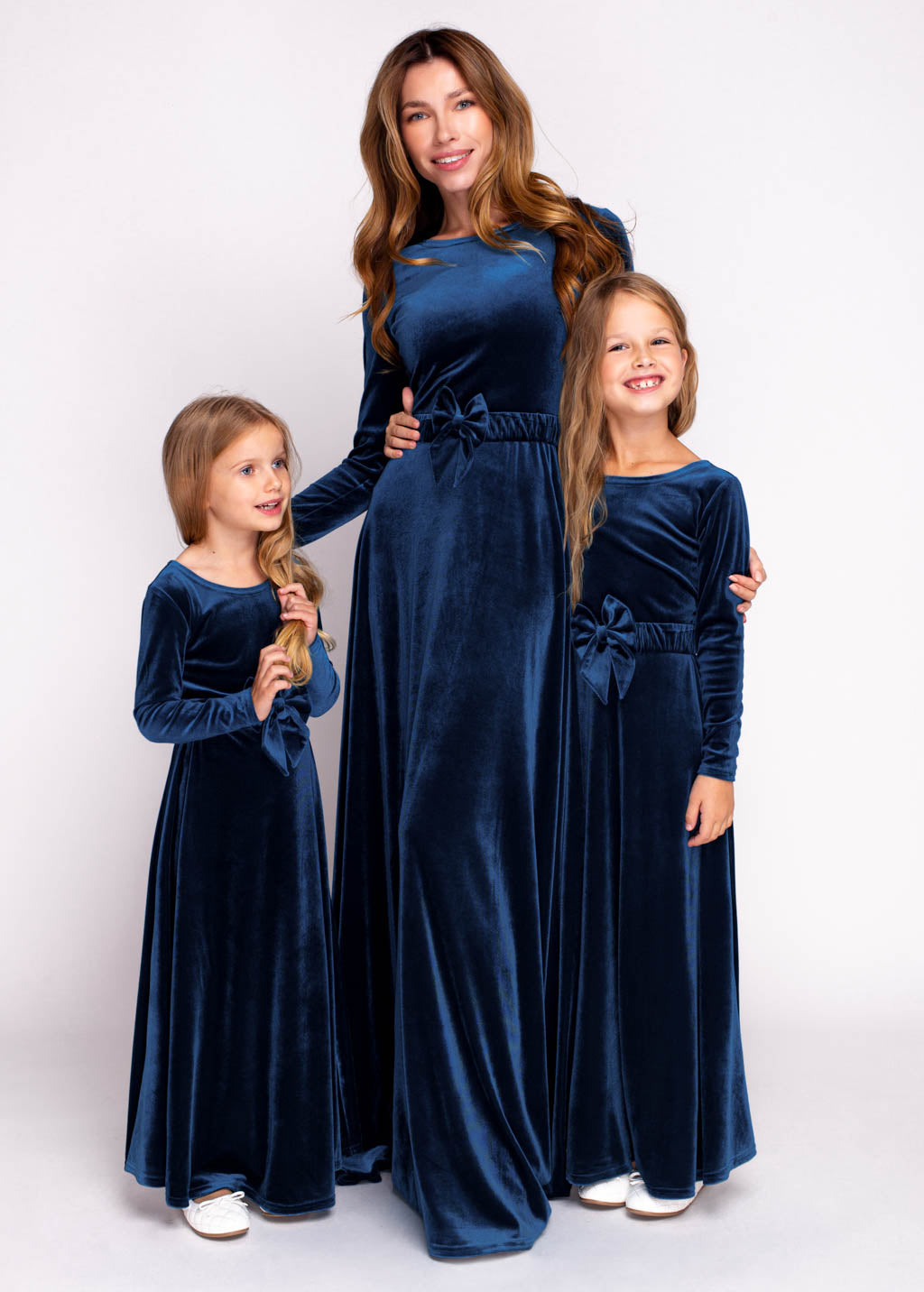 Mommy and me navy blue long velvet adult dress