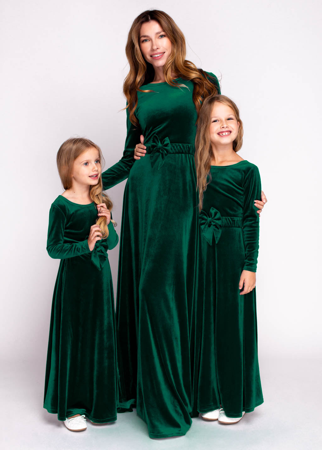 Mommy and me emerald green long velvet adult dress