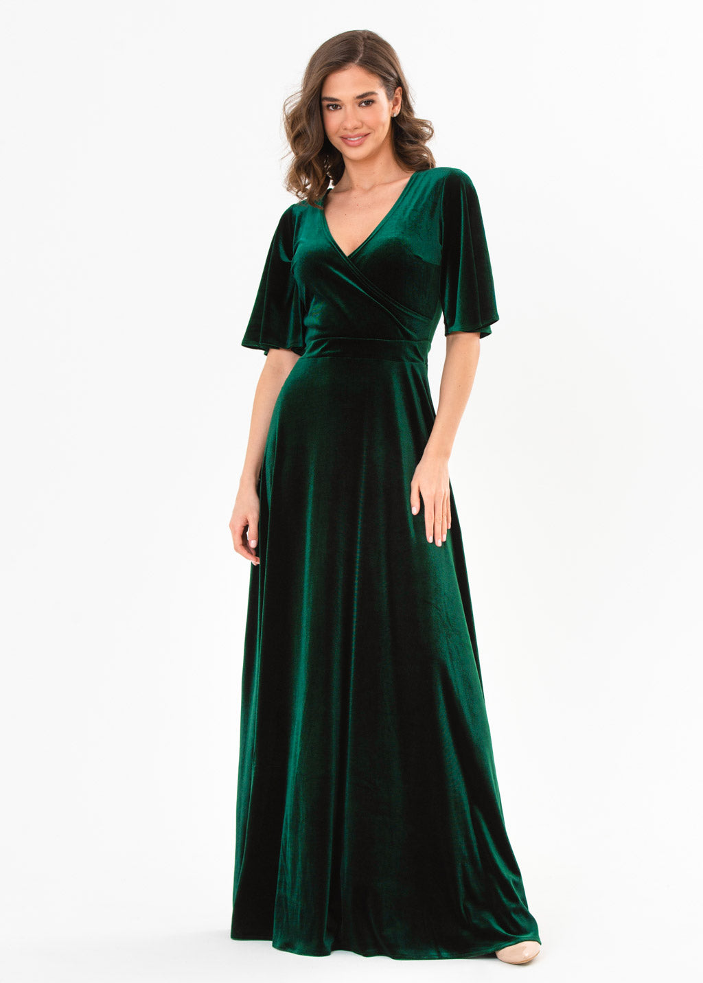 Emerald green velvet wrap dress