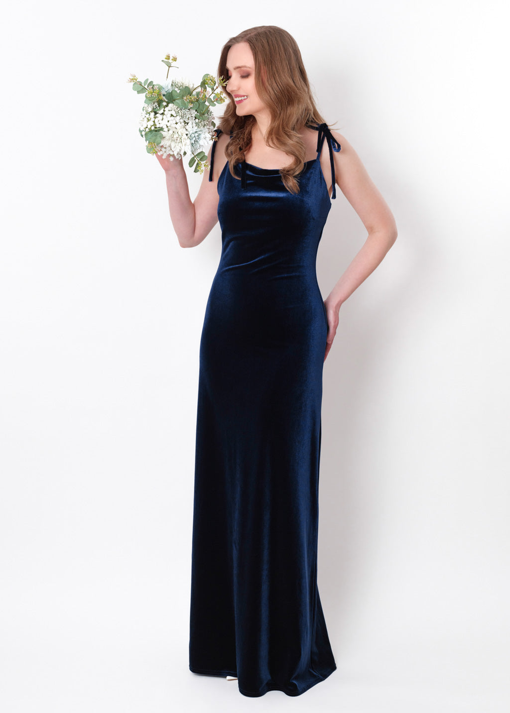 Navy blue slip velvet bodycon long dress