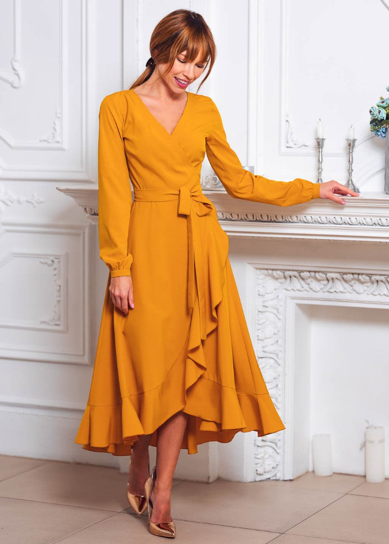 Honey yellow wrap dress