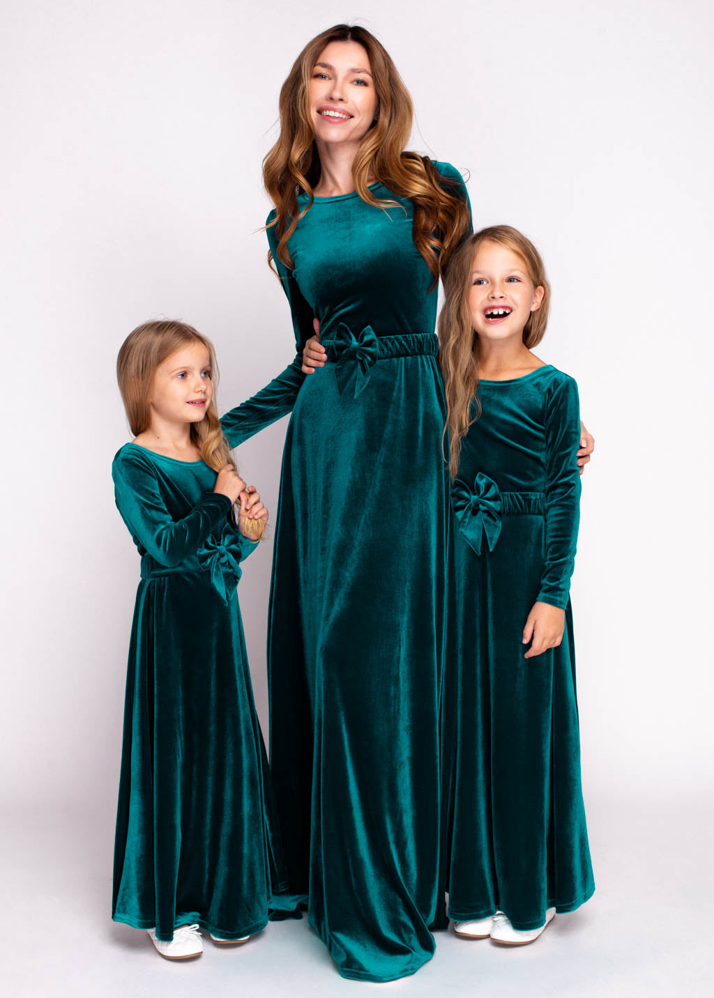 Mommy and me teal green long velvet adult dress