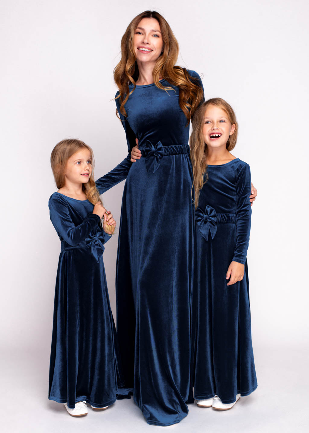 Mommy and me navy blue long velvet adult dress