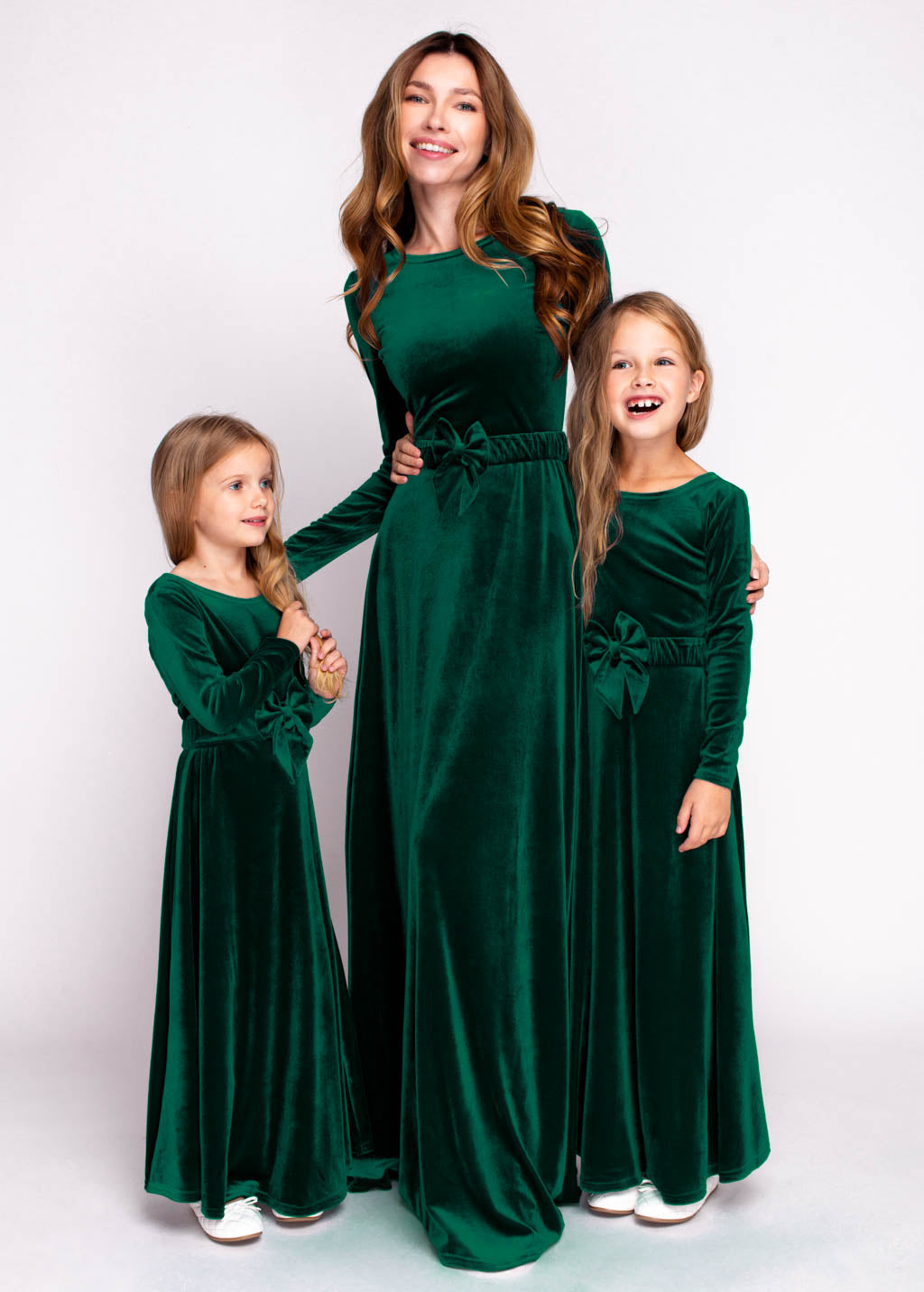 Mommy and me emerald green long velvet adult dress