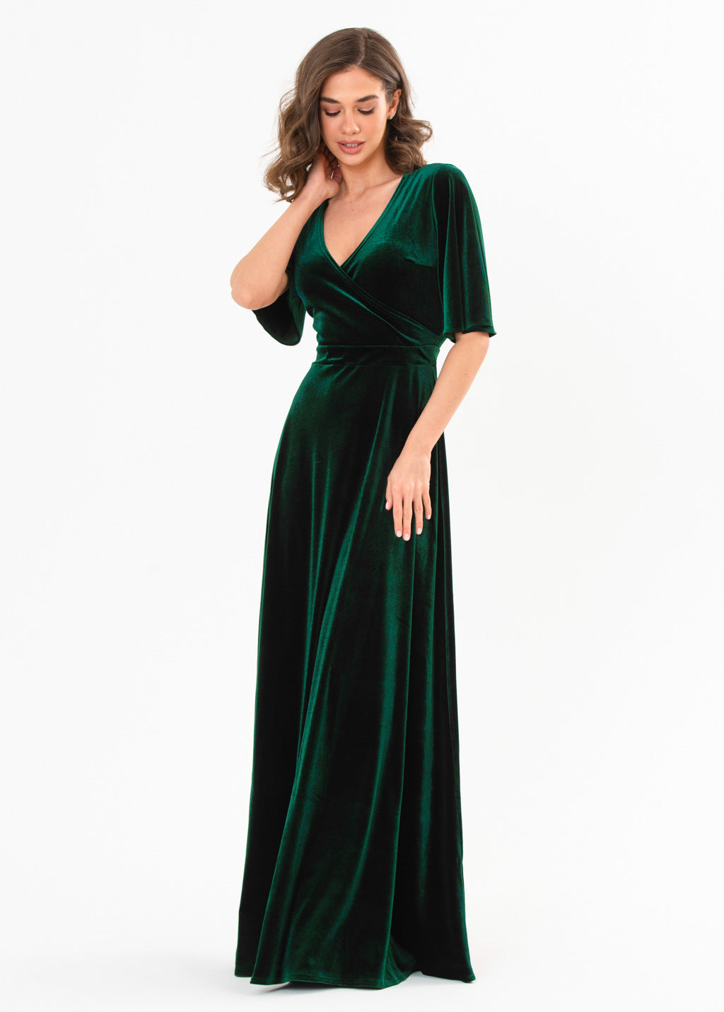 Emerald green velvet wrap dress
