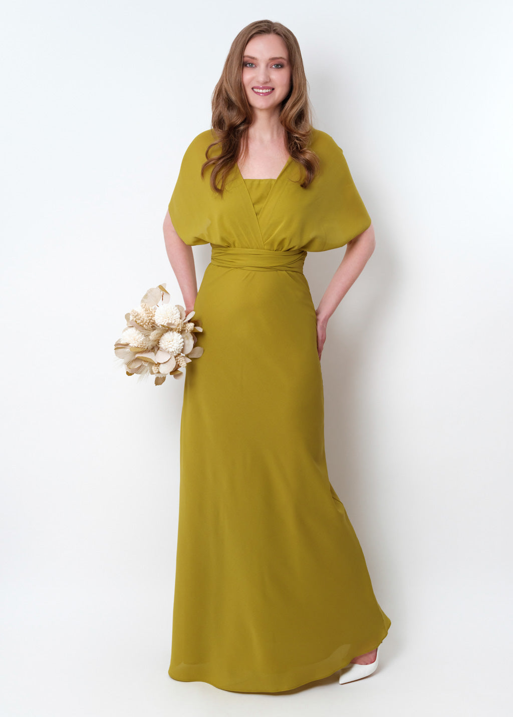 Yellow olive chiffon infinity long dress