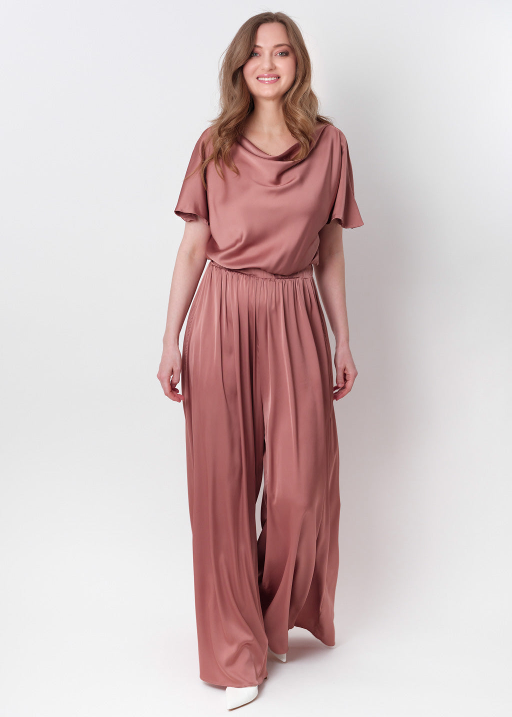 Champagne rose silk jumpsuit