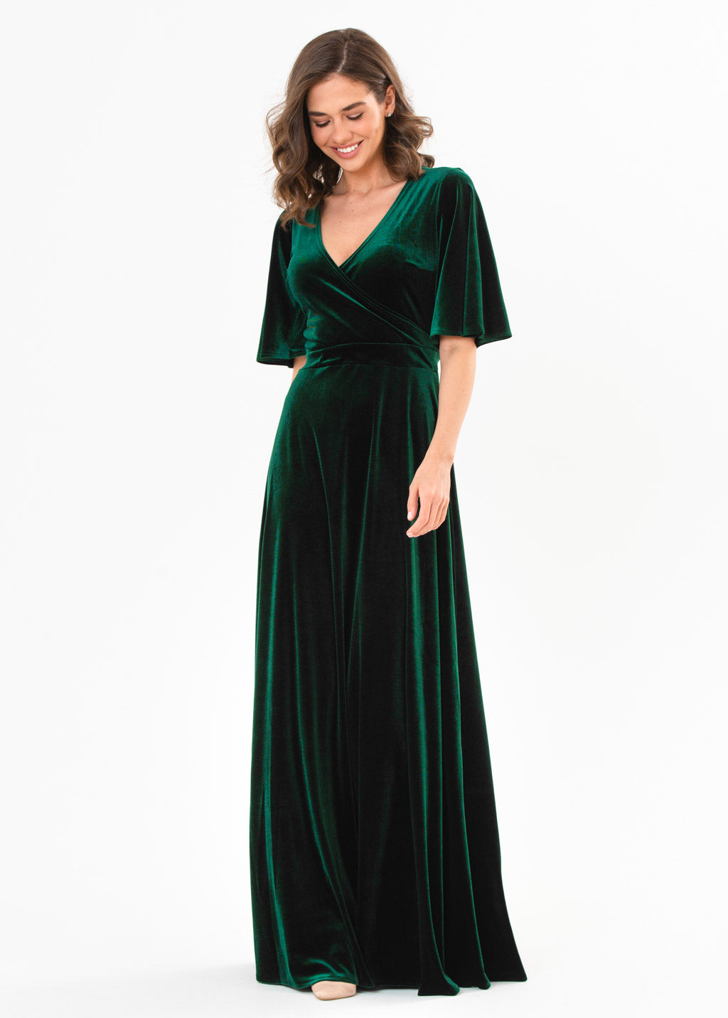 Emerald green velvet wrap dress