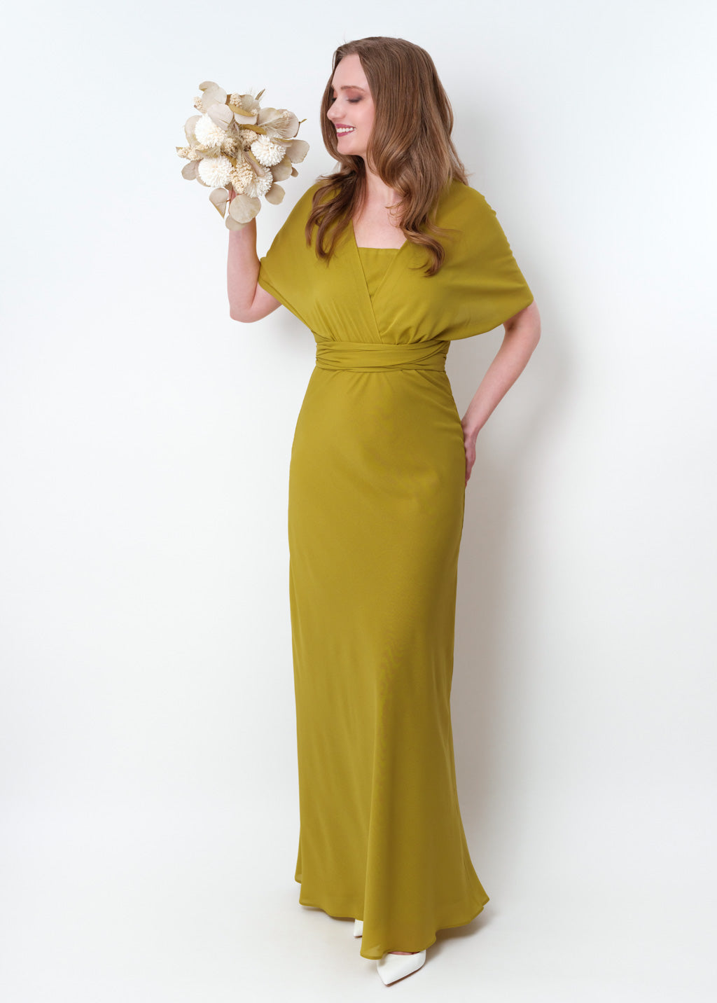 Yellow olive chiffon infinity long dress