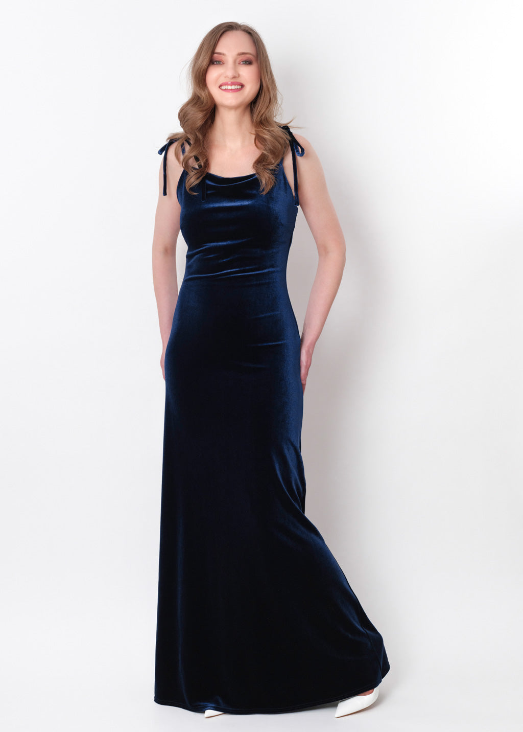 Navy blue slip velvet bodycon long dress
