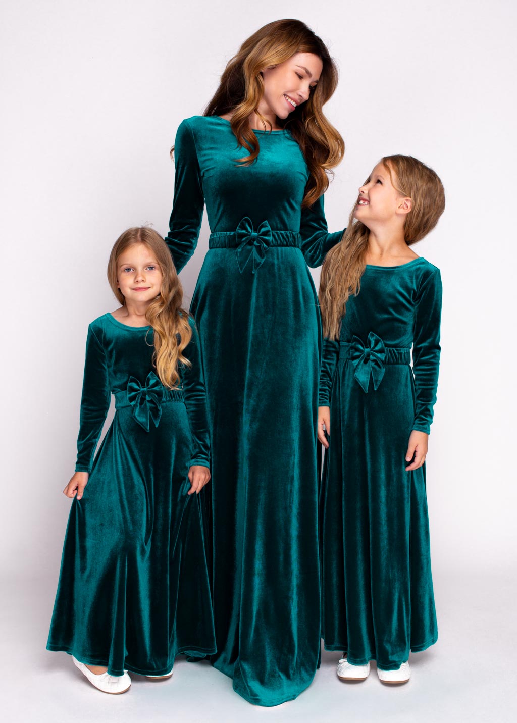 Mommy and me teal green long velvet adult dress