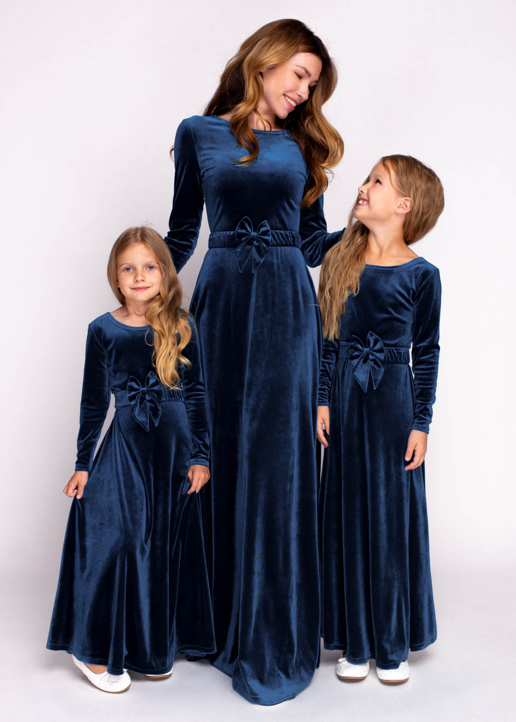 Mommy and me navy blue long velvet adult dress