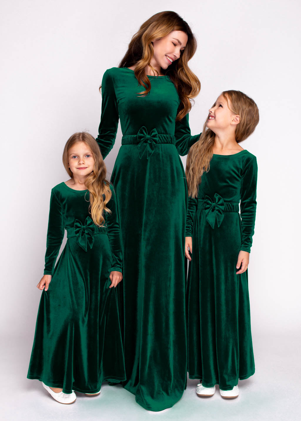 Mommy and me emerald green long velvet adult dress