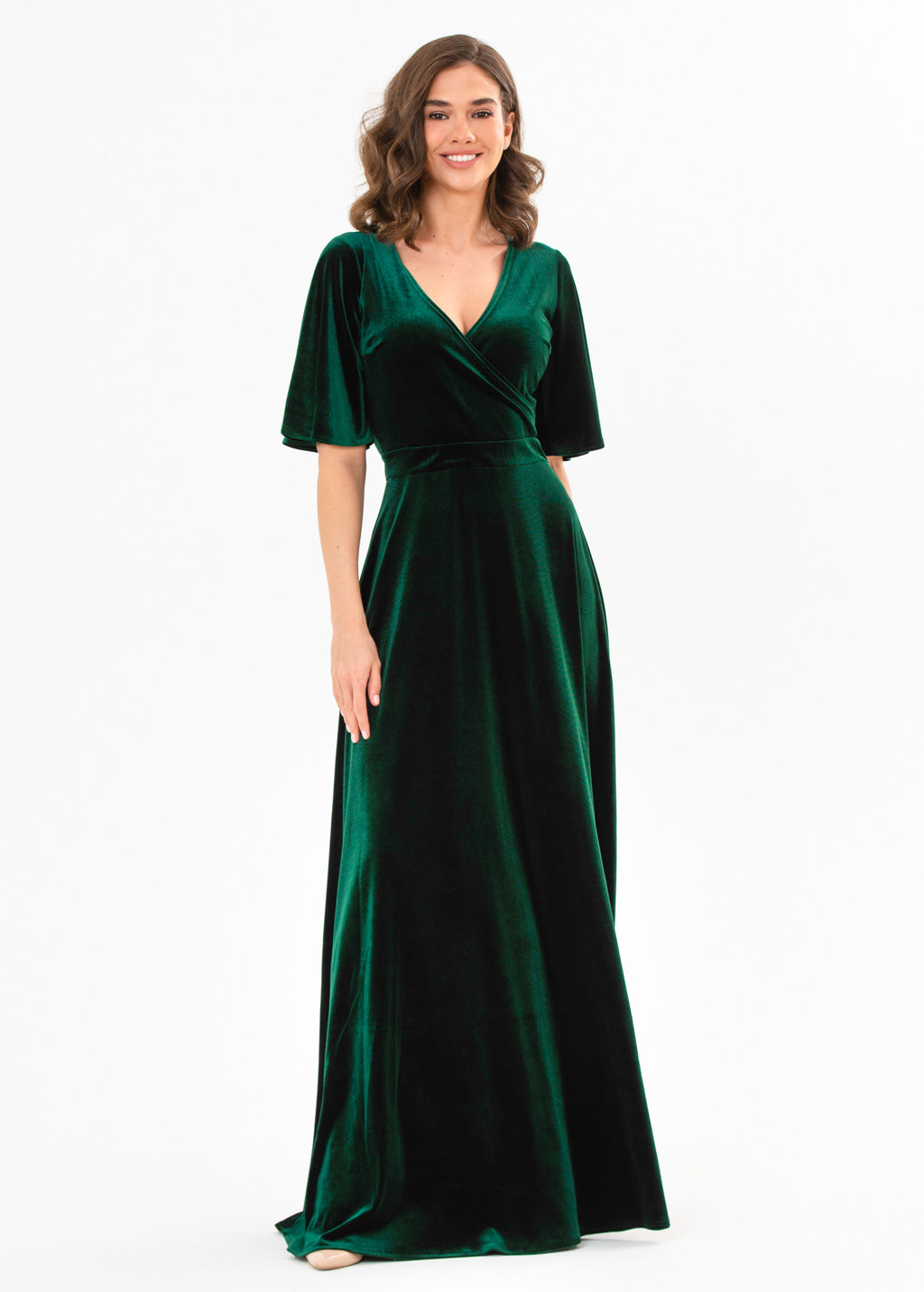 Emerald green velvet wrap dress