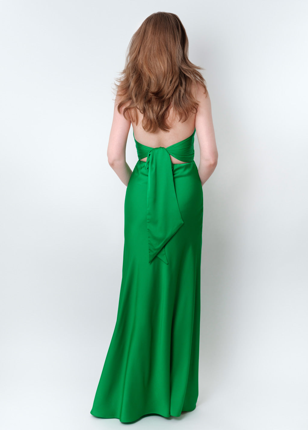Green silk long halter dress