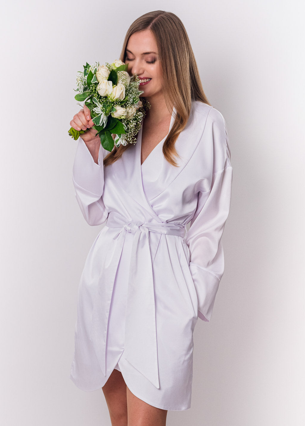 White silk robe with pockets