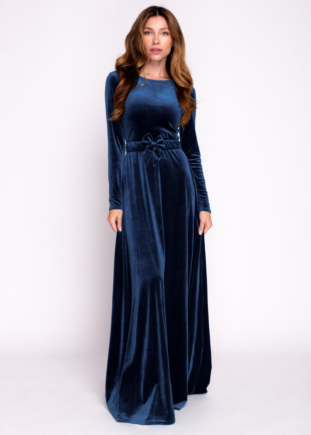 Mommy and me navy blue long velvet adult dress