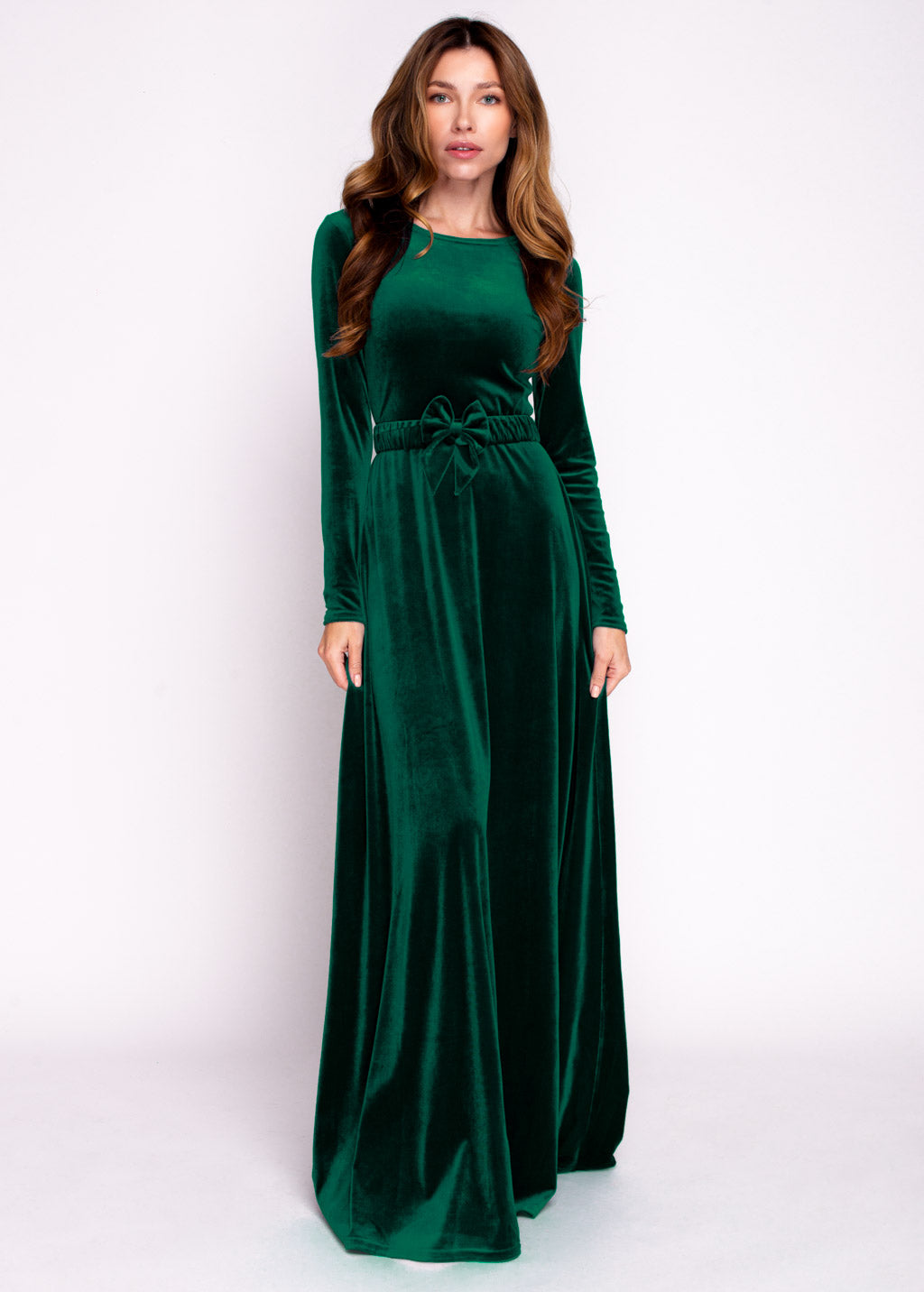 Mommy and me emerald green long velvet adult dress