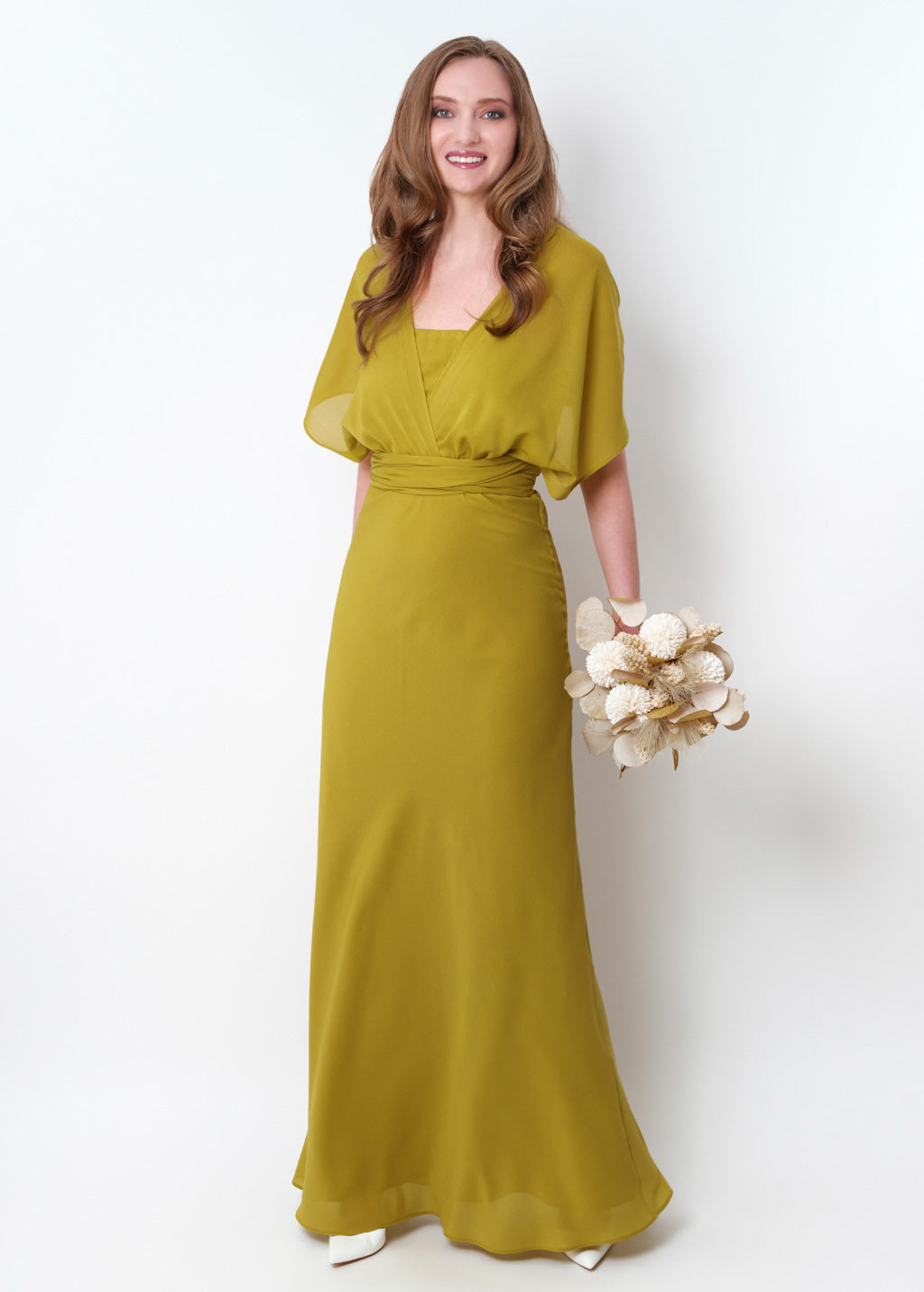 Yellow olive chiffon infinity long dress