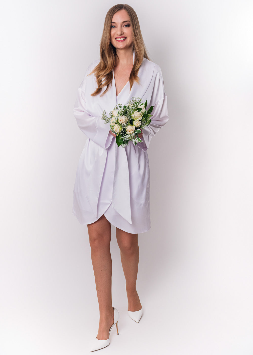 White silk robe with pockets
