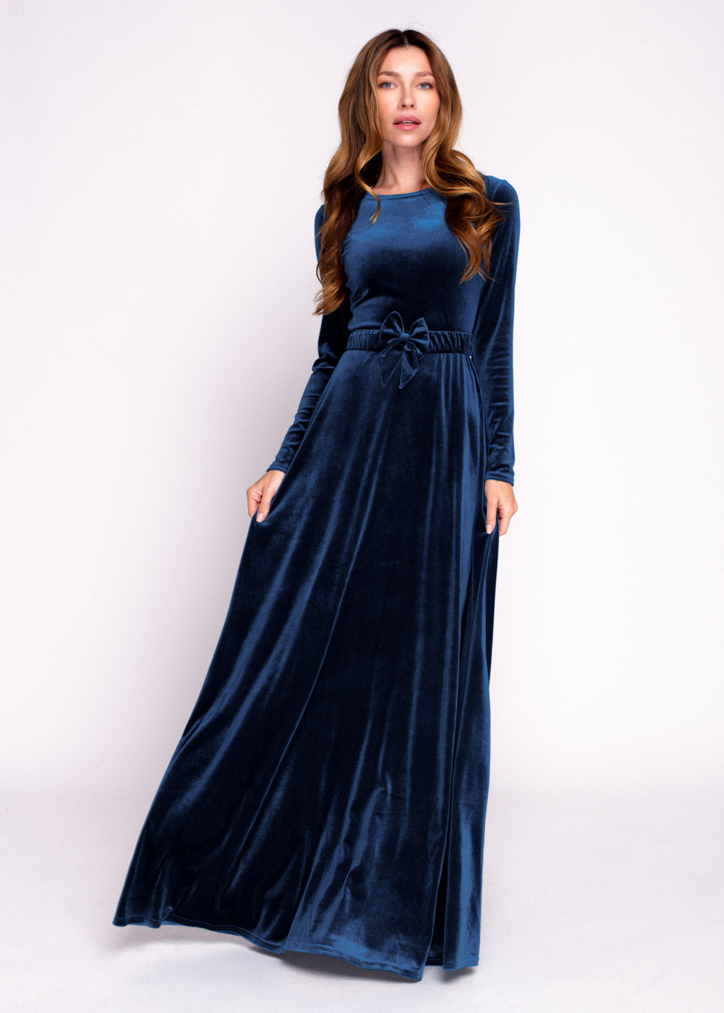 navy blue velvet long sleeve dress Navy Blue Velvet Maxi Dress, Balloon Sleeve Dress, Long Sleeve Formal Dress, Wedding Guest Dress, Evening Velvet Dress