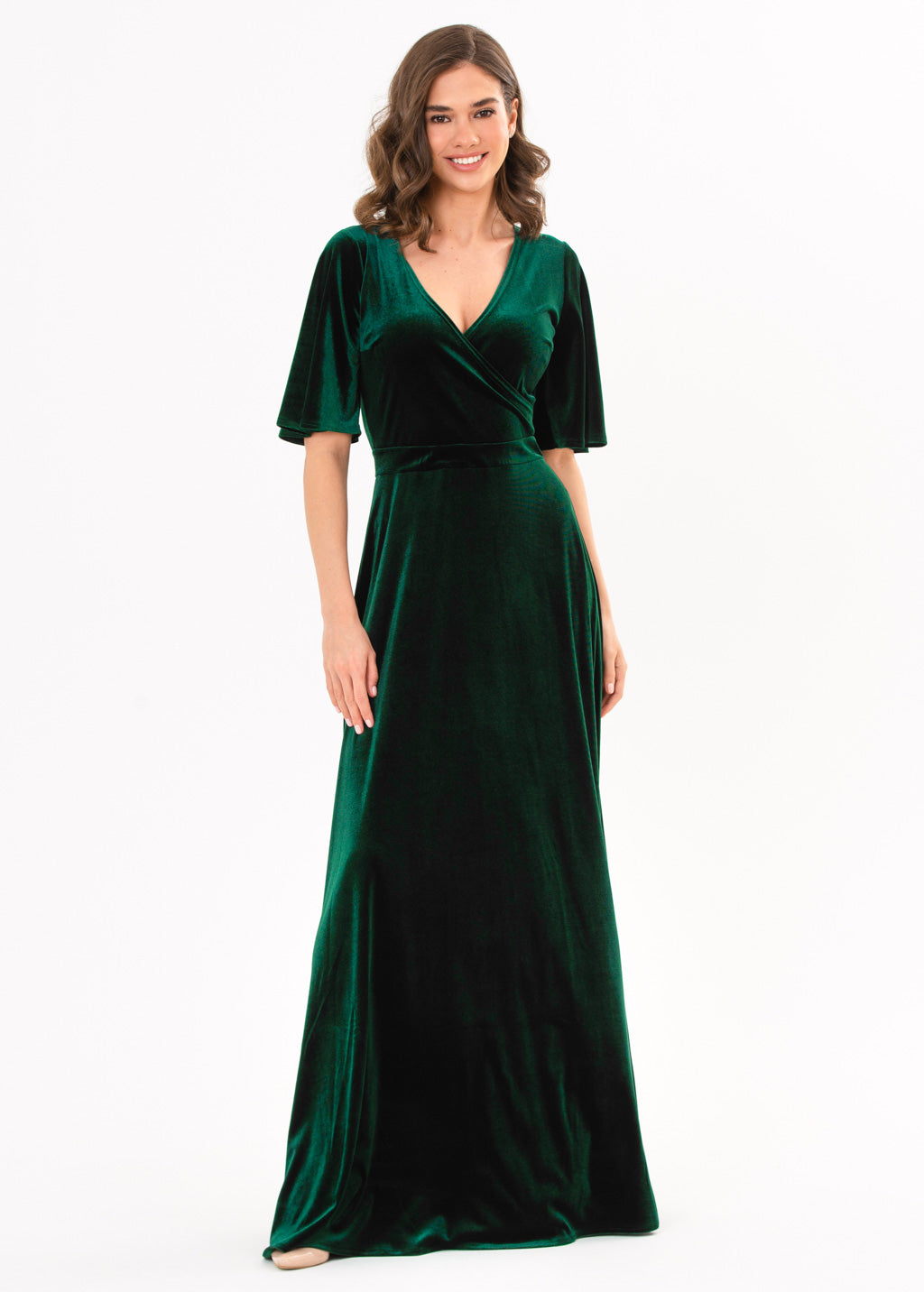 Emerald green velvet wrap dress