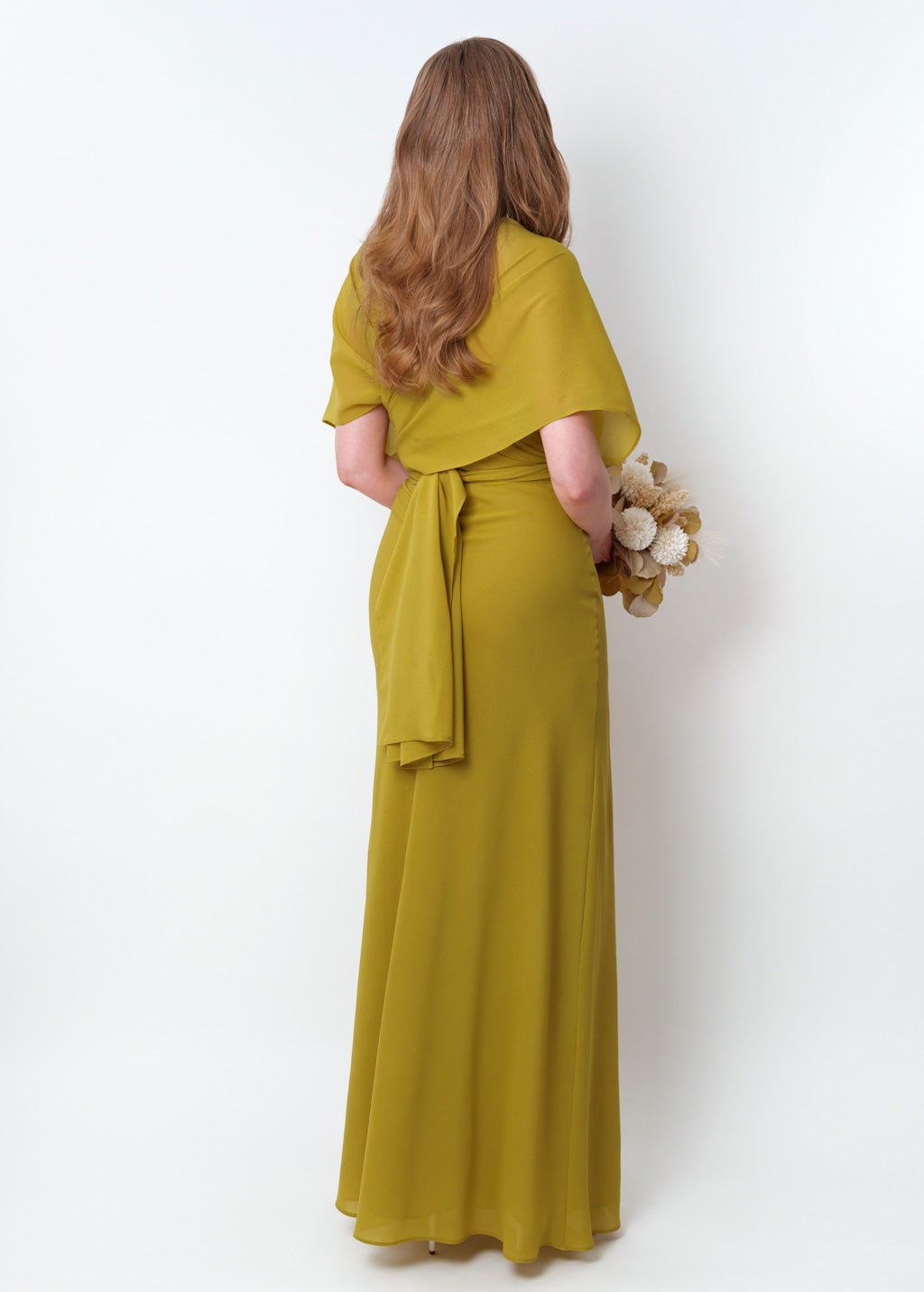 Yellow olive chiffon infinity long dress
