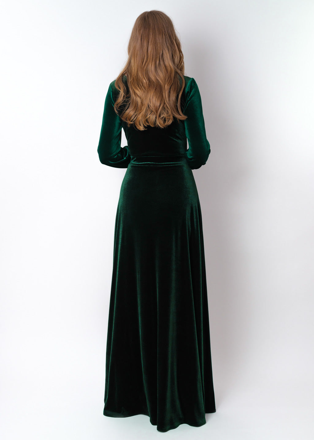 Emerald green velvet long slit dress