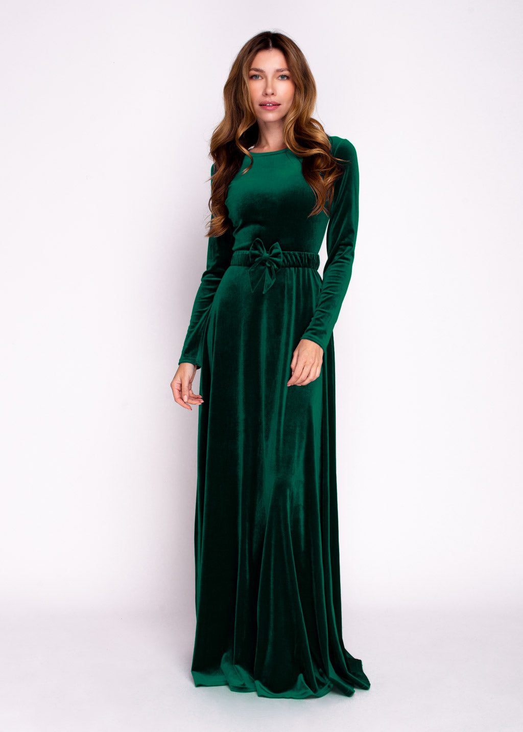 Mommy and me emerald green long velvet adult dress