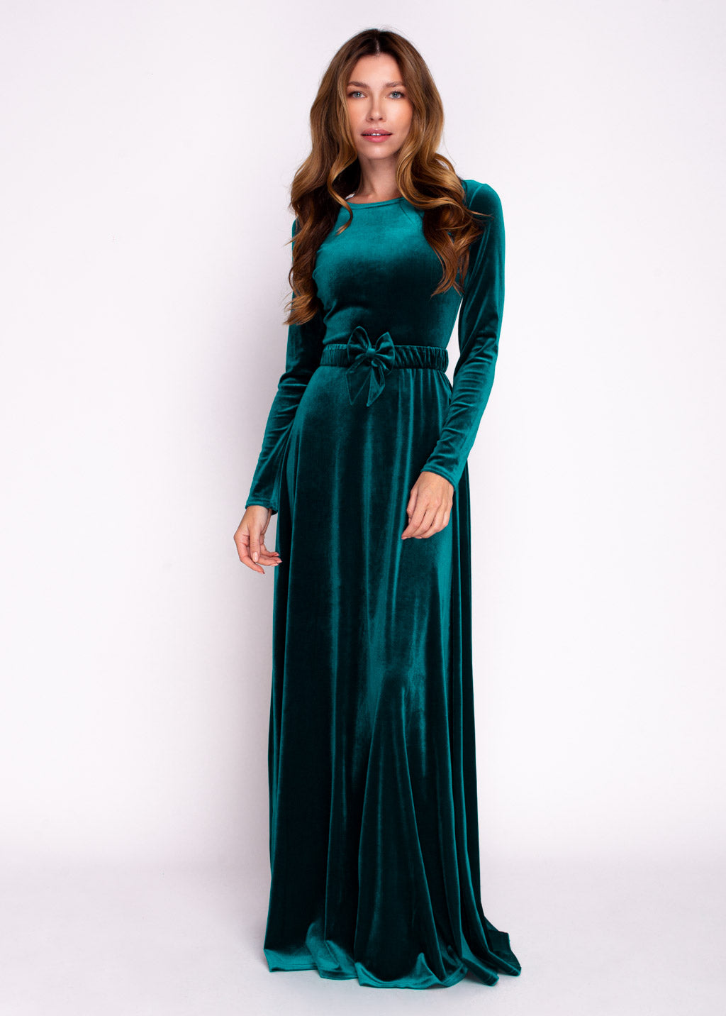 Mommy and me teal green long velvet adult dress