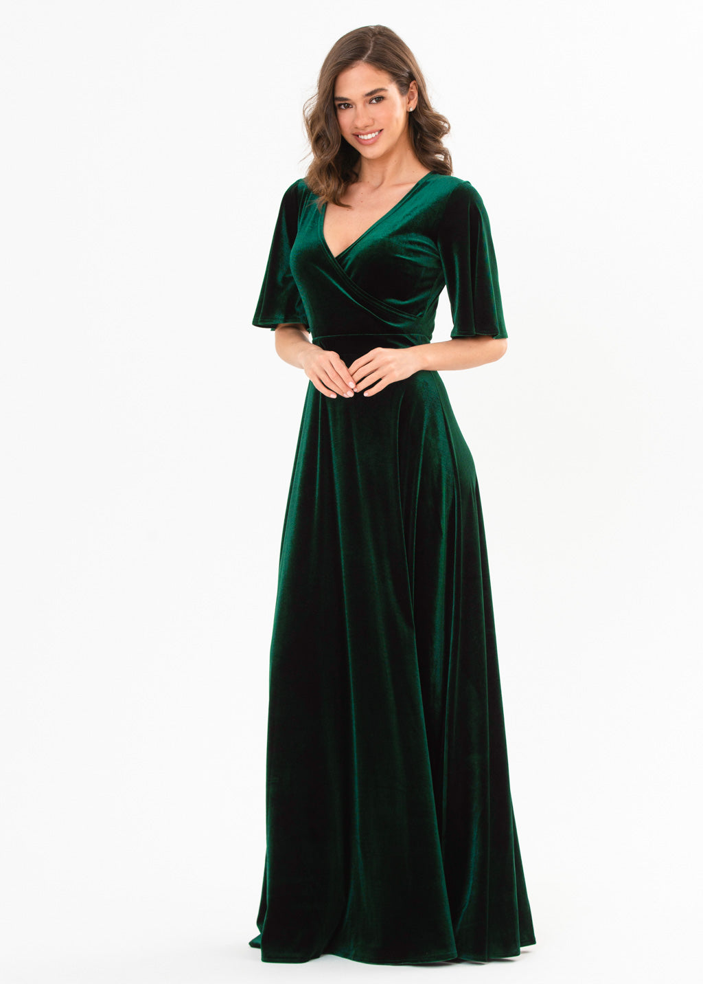 Emerald green velvet wrap dress