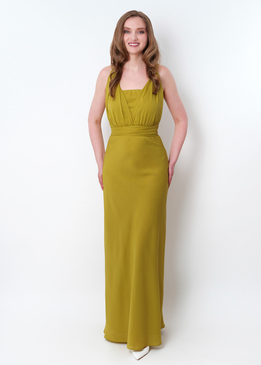 Yellow olive chiffon infinity long dress