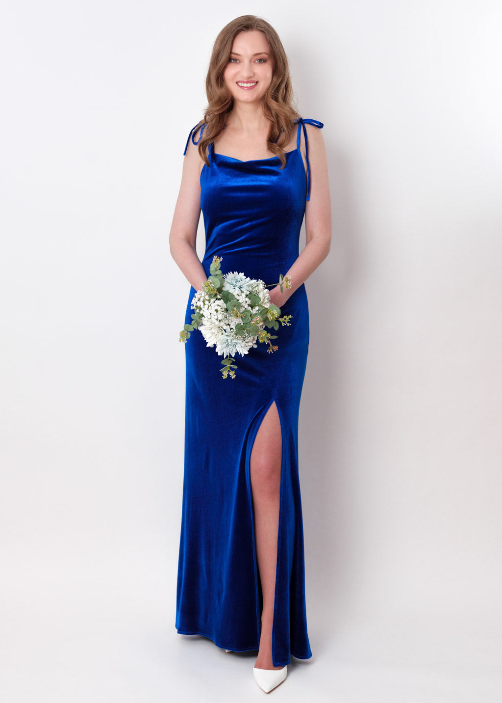 Royal blue slip slit velvet bodycon long dress