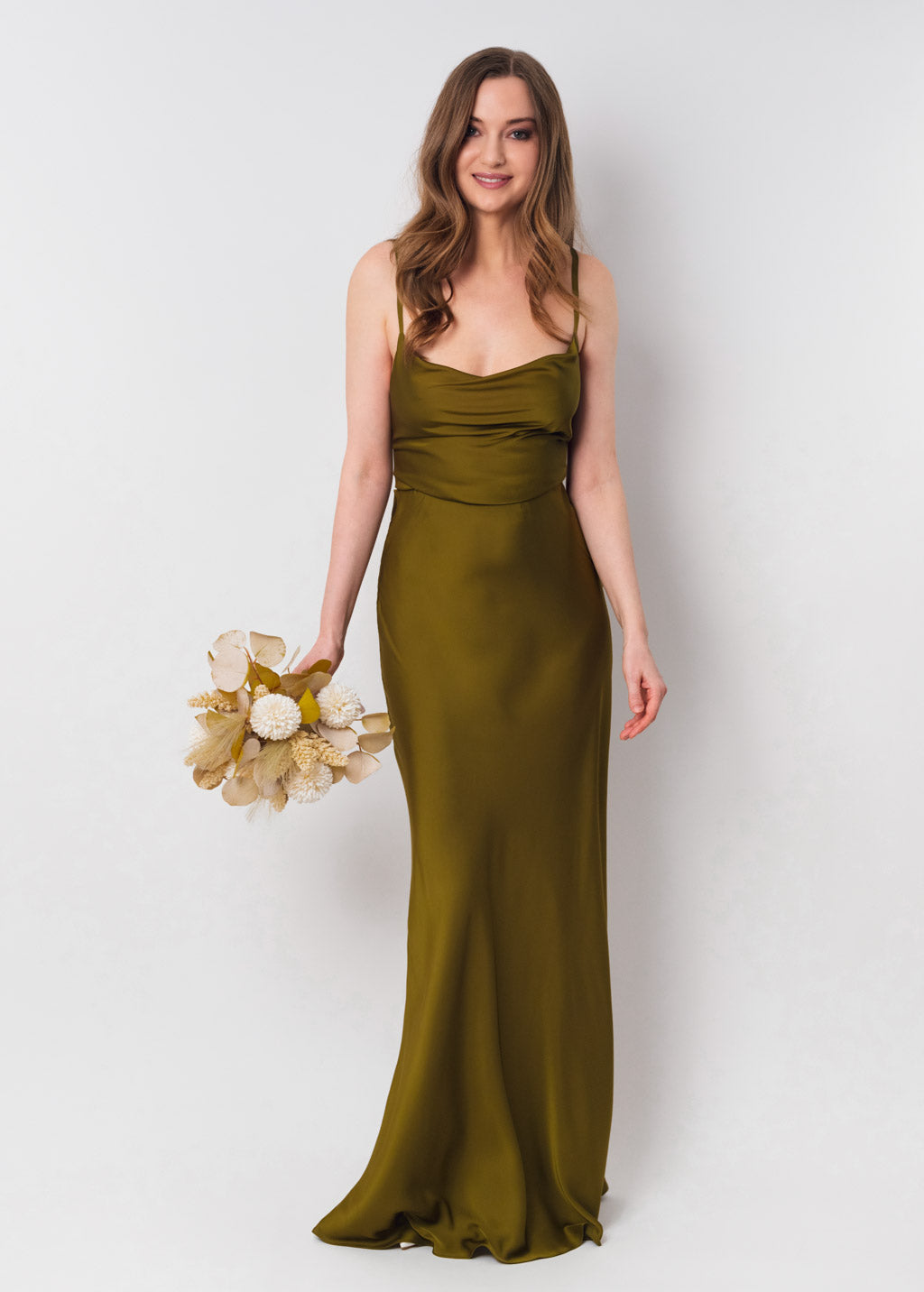 Olive silk slip dress
