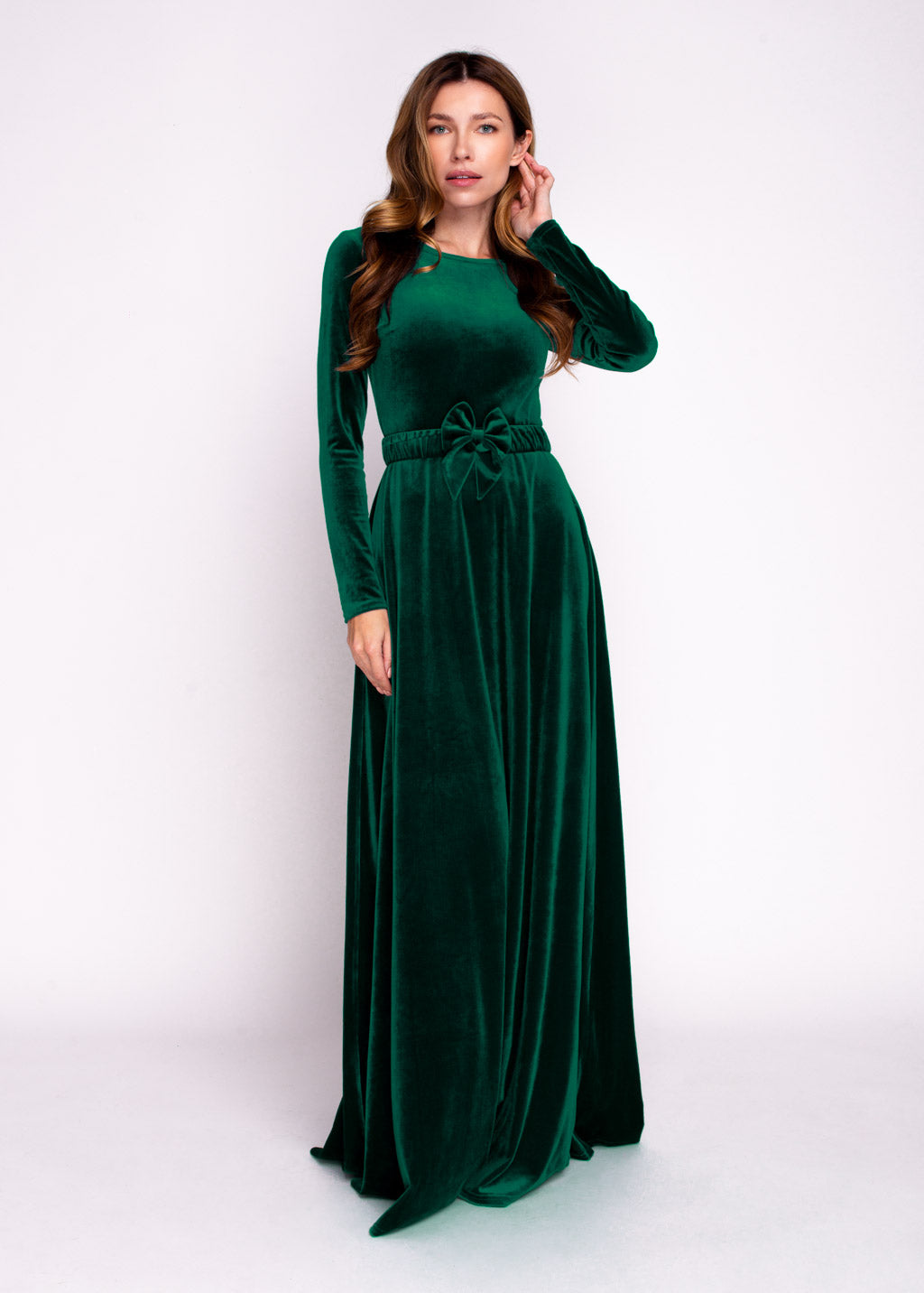 Mommy and me emerald green long velvet adult dress
