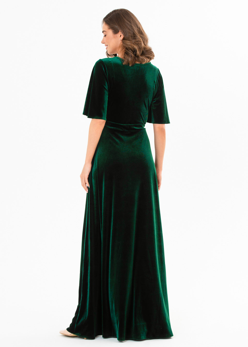 Emerald green velvet wrap dress