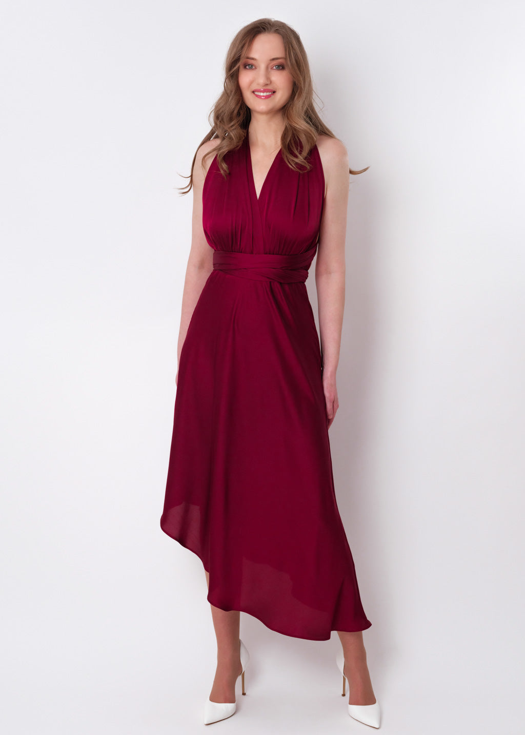 Burgundy infinity asymmetric dress