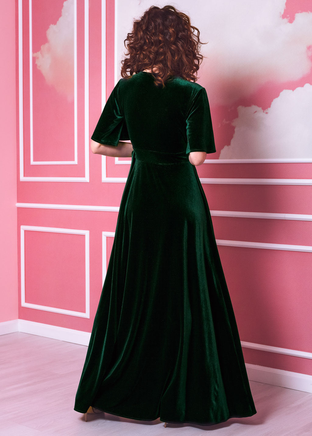 Emerald green long wrap dress