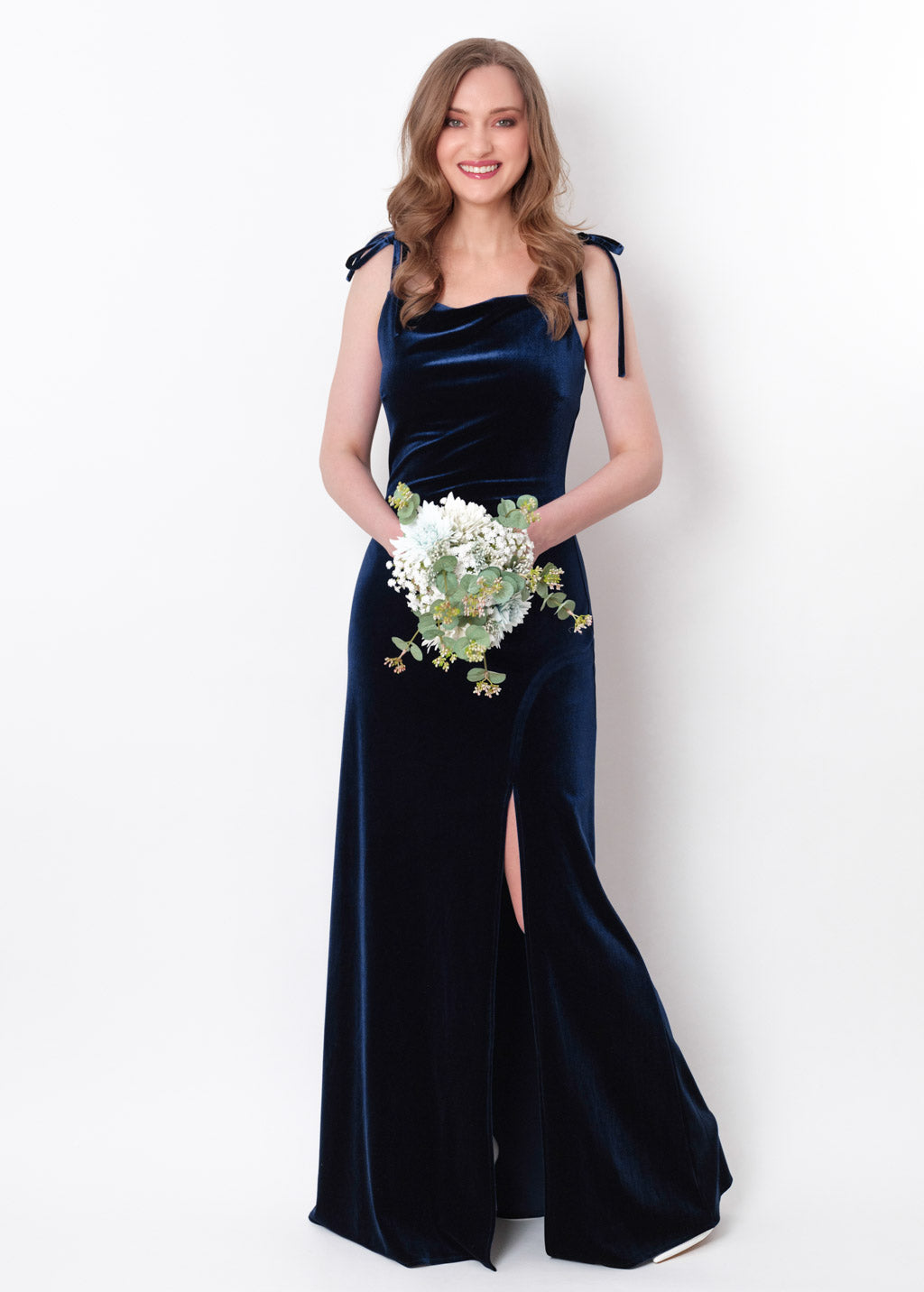 Navy blue slip slit velvet bodycon long dress
