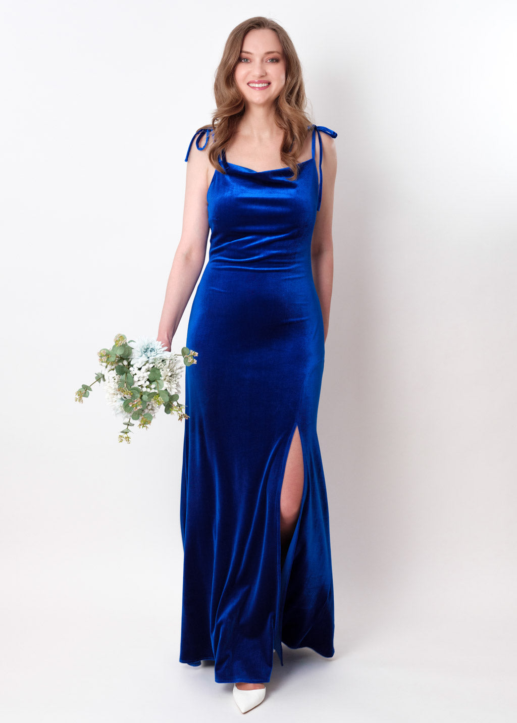 Royal blue slip slit velvet bodycon long dress