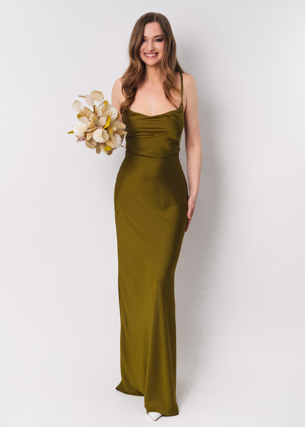 Olive silk slip dress