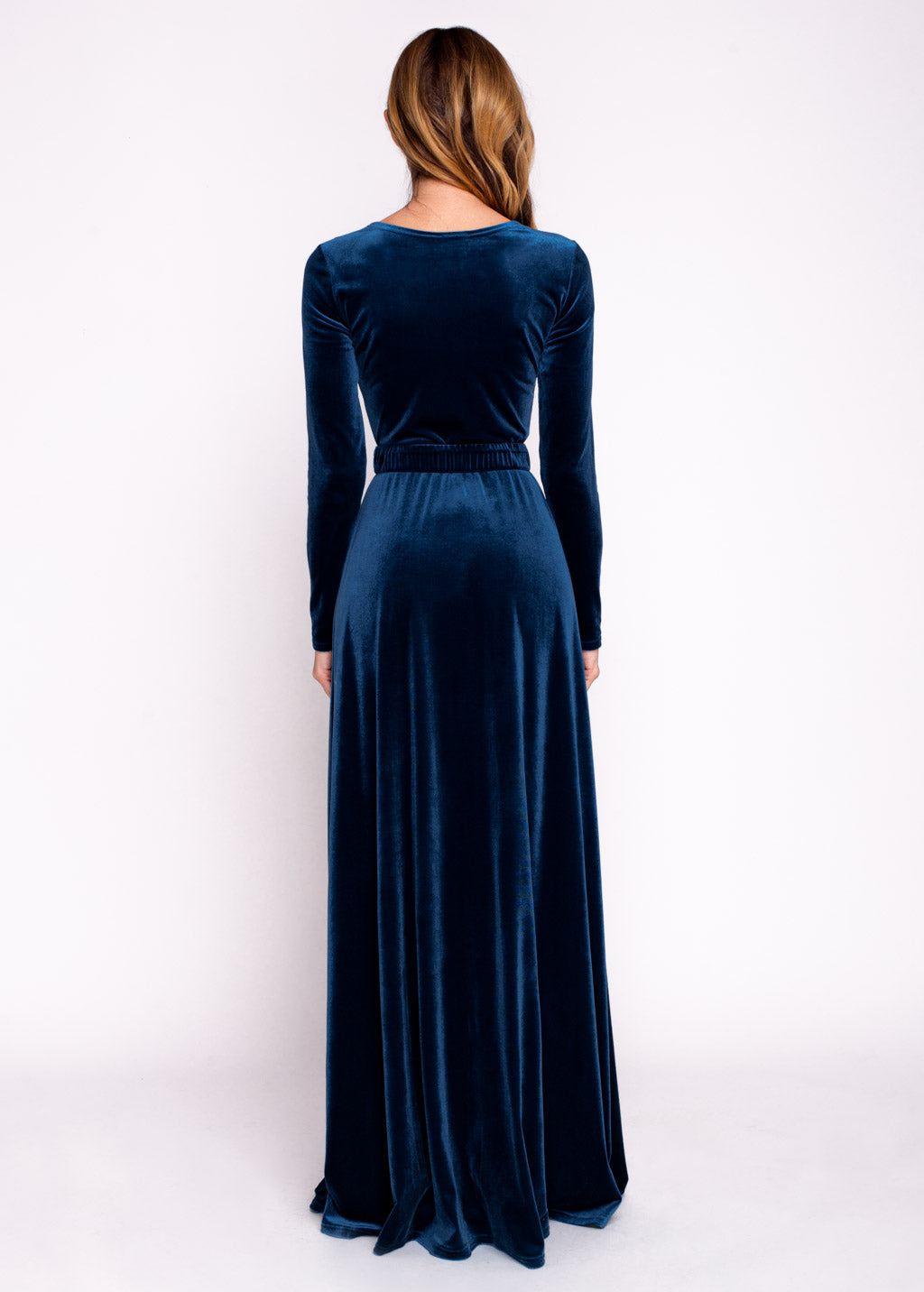 Mommy and me navy blue long velvet dresses