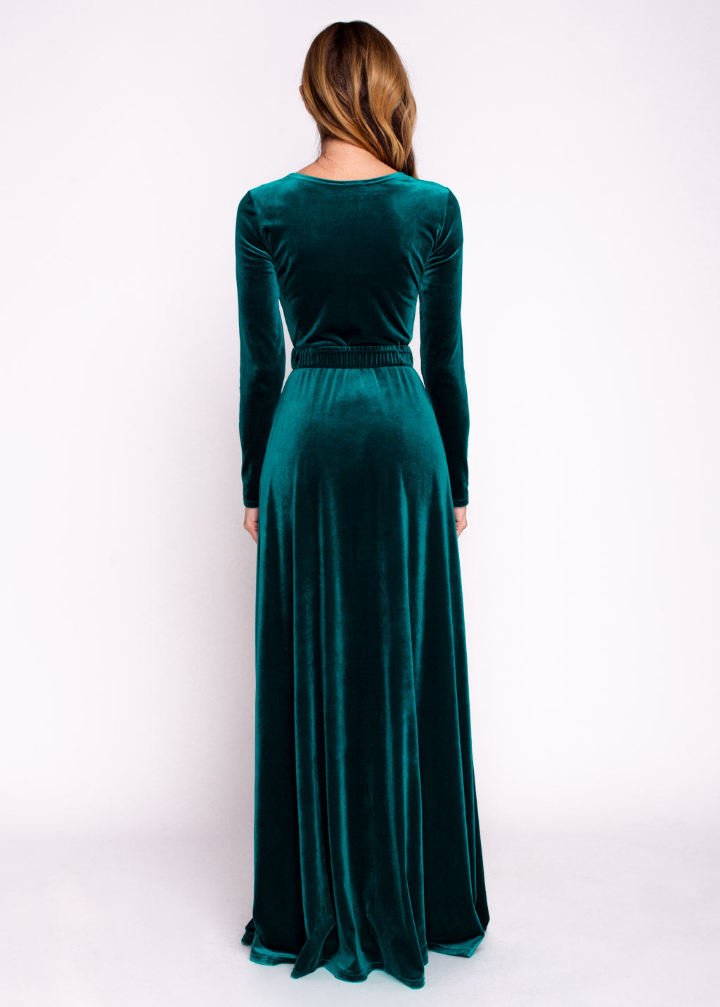 Mommy and me teal green long velvet adult dress