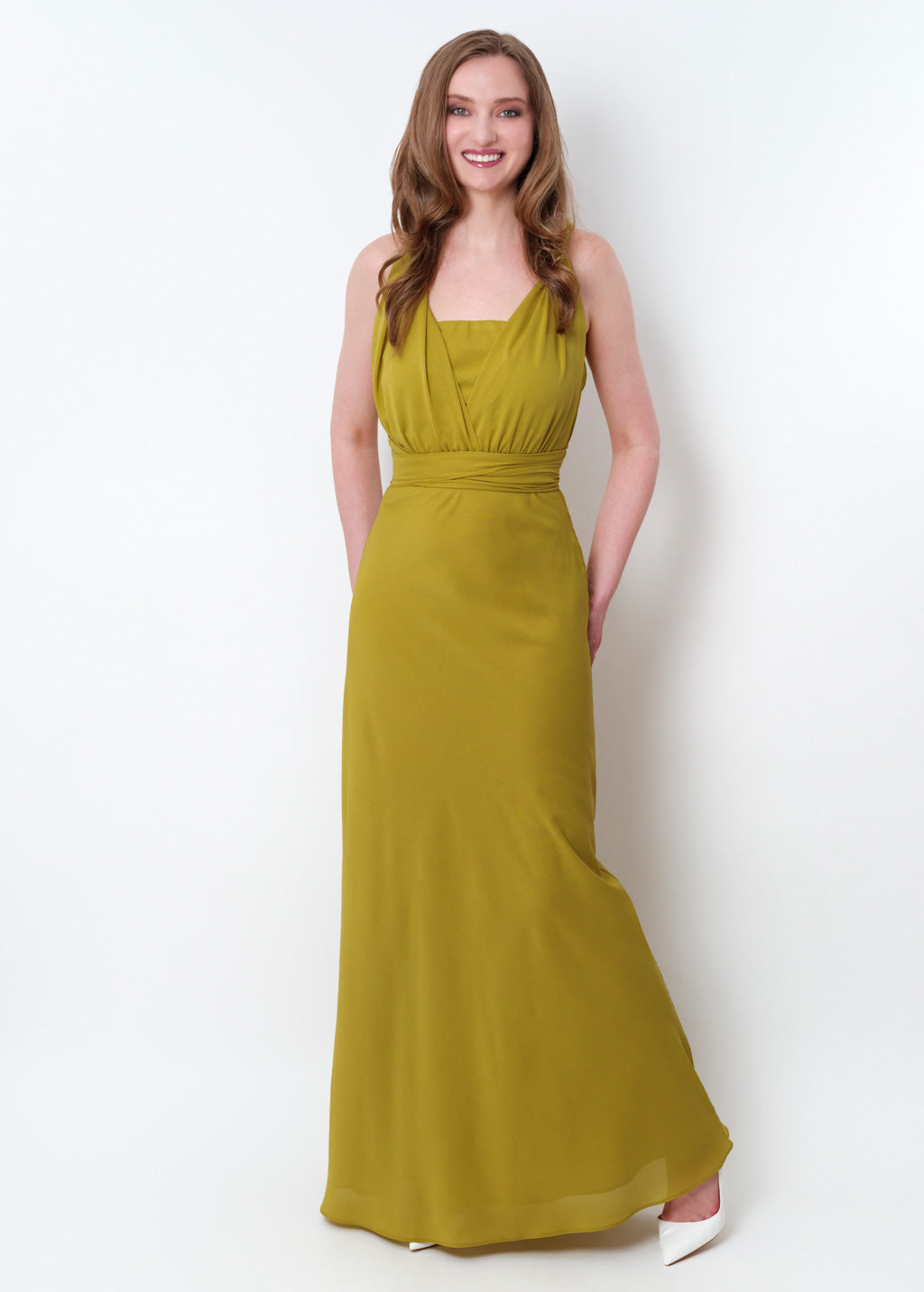Yellow olive chiffon infinity long dress